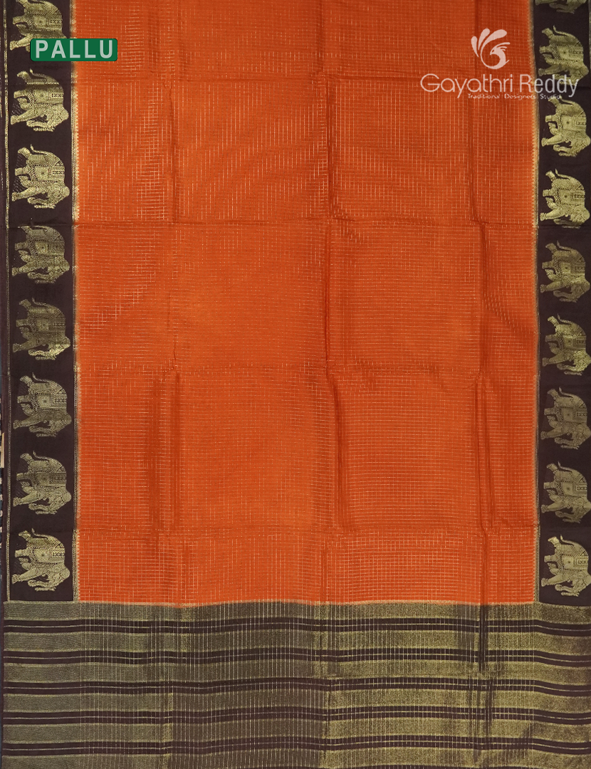Semi Mysore Crepe Saree in Orange and Deep Snuff