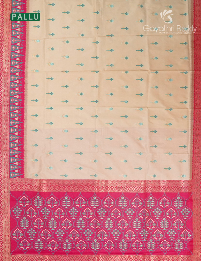 Semi Kanchipuram Art Silk Saree in Cream and Deep Pink
