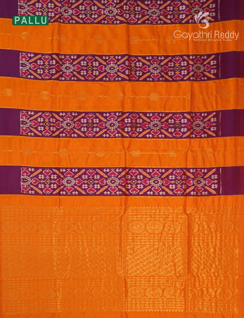 Pure Ikat Silk Saree in Orange and Purple