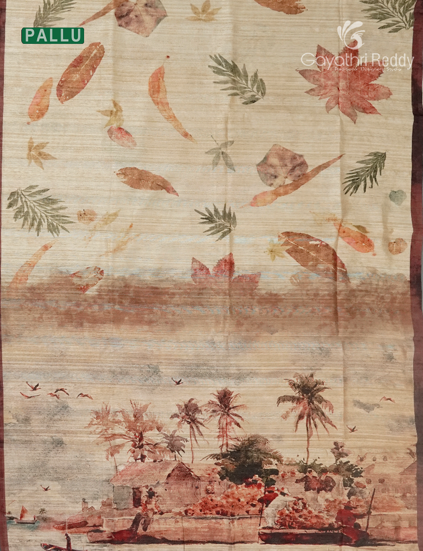 Semi Tussar saree in Light Brown