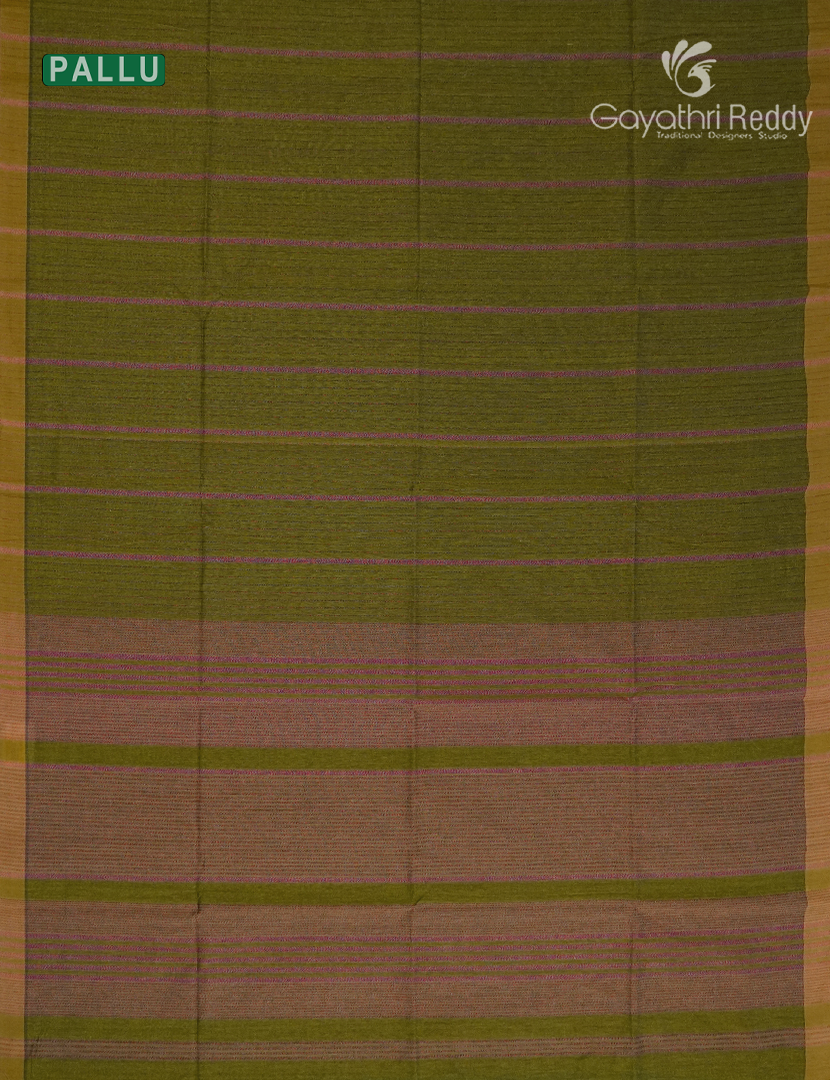 Pure Handloom Cotton Saree in Olive Green