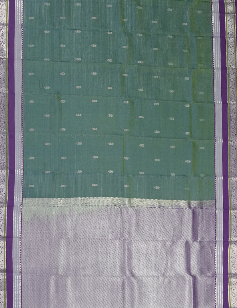 Pure Kanchipuram Silk Vintage Saree in Dual Tone of Sage Green and Purple