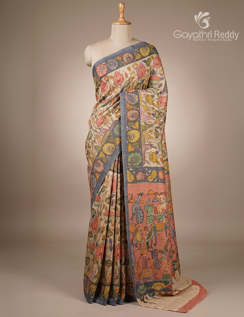 Semi Tussar Silk Saree in Light Orange