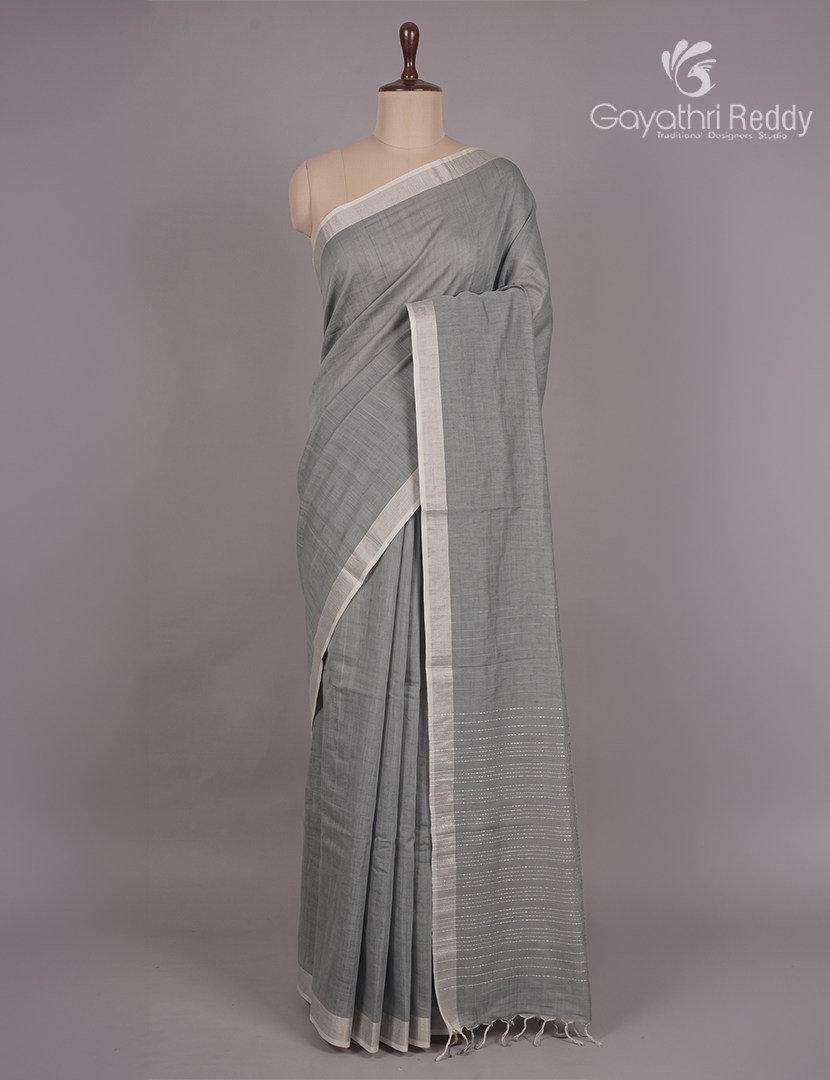 Pure Handloom Cotton Saree in Grey