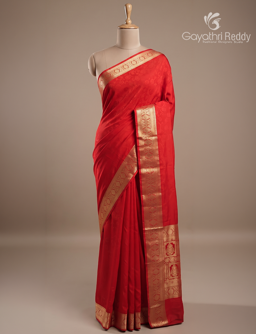 Semi Mysore Crepe Saree in Red