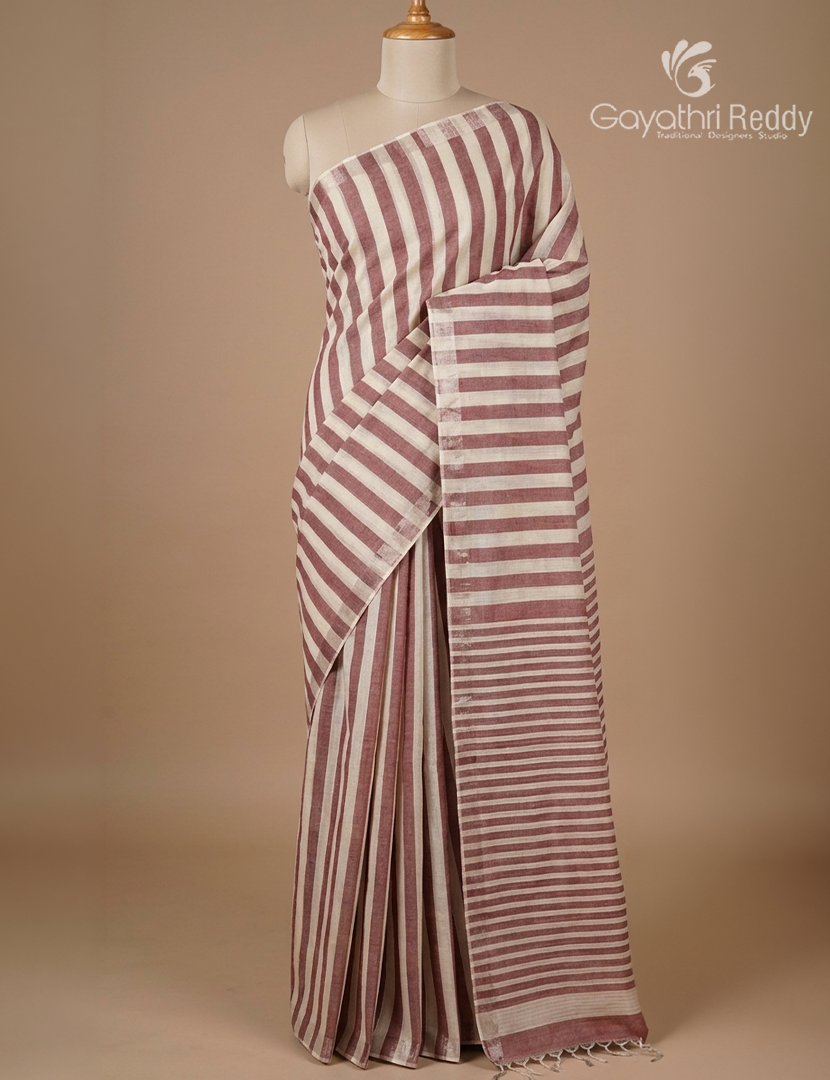 Pure Kanchi Cotton Saree in Cream and Baby Pink