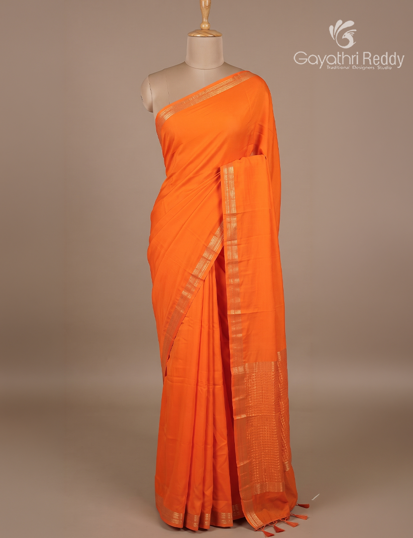 Semi Mysore Crepe Saree in Orange