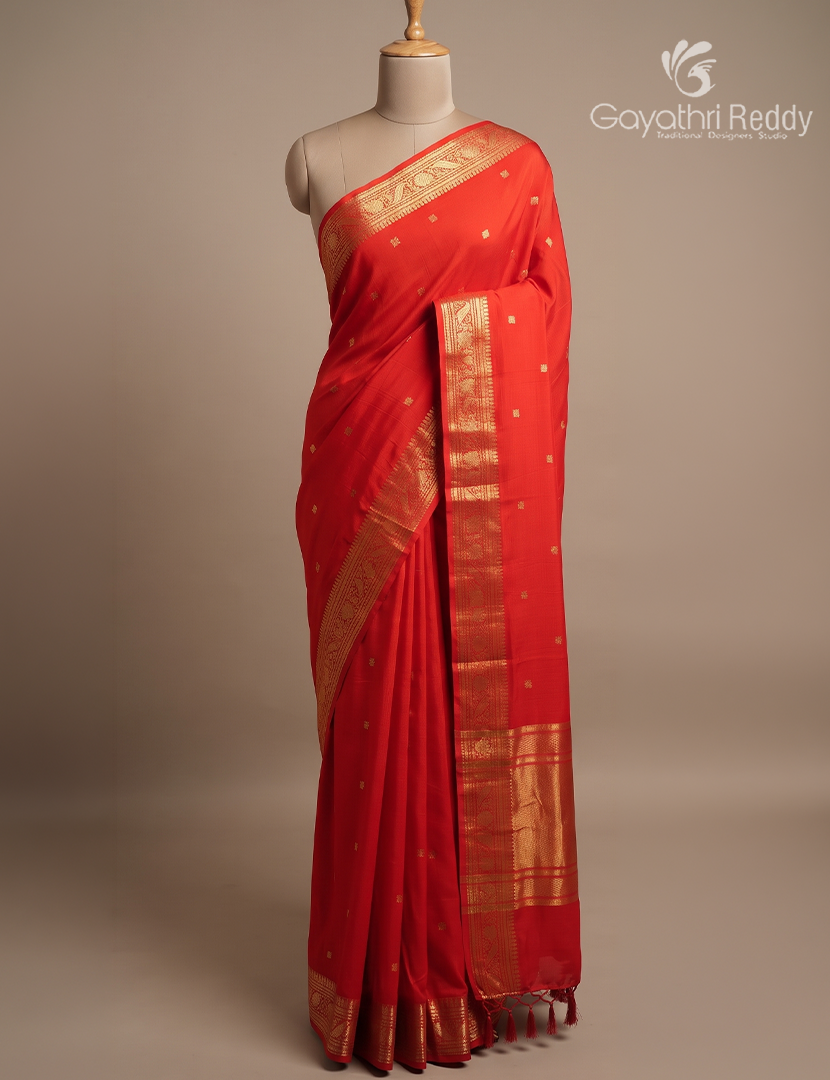 Semi Mysore Crepe Saree in Bridal Red