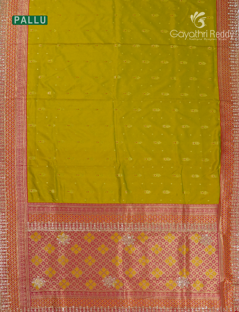 Semi Kanchipuram Silk Fancy  Saree in Mehendi Green  and Rust