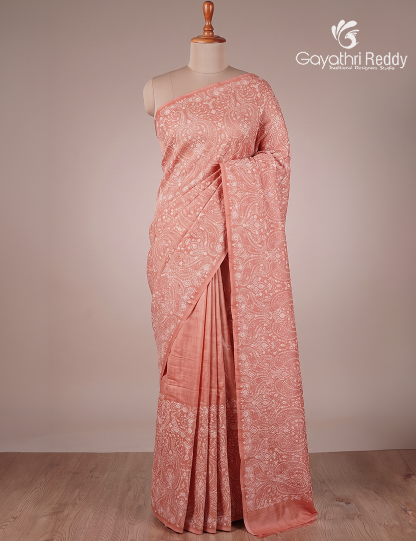 Pure Desi Tussar Fancy Saree in  Pastel Peach