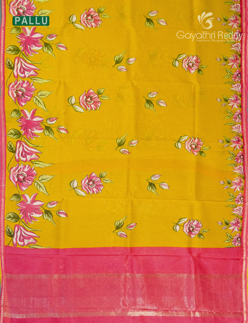 Pure Maheshwari Silk Saree in Mango Yellow and Rani Pink