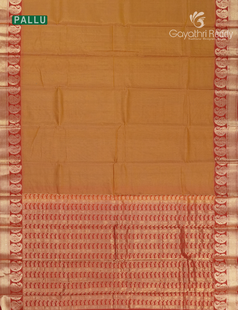 Pure Kanchipuram Sico Saree in  Mustard and Red