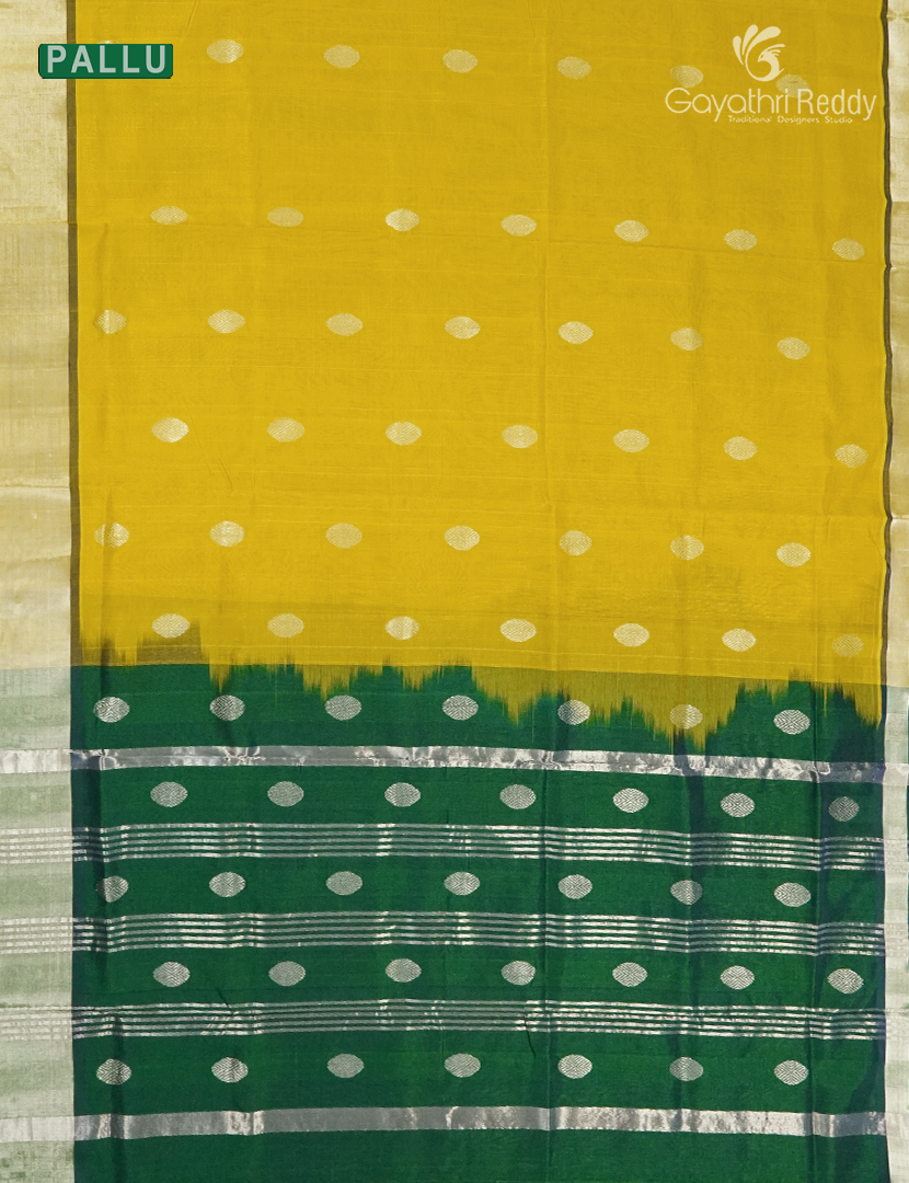 Pure Arani Sico Saree in Lime Yellow and Bottle Green