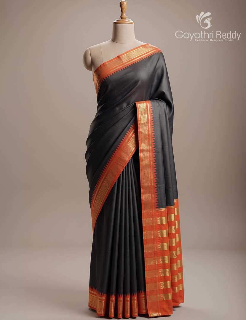 Semi Gadwal Saree in Black