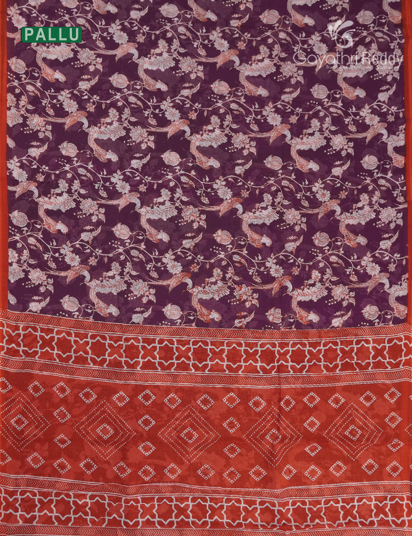 Munga Cotton Saree in Deep Wine and Orange