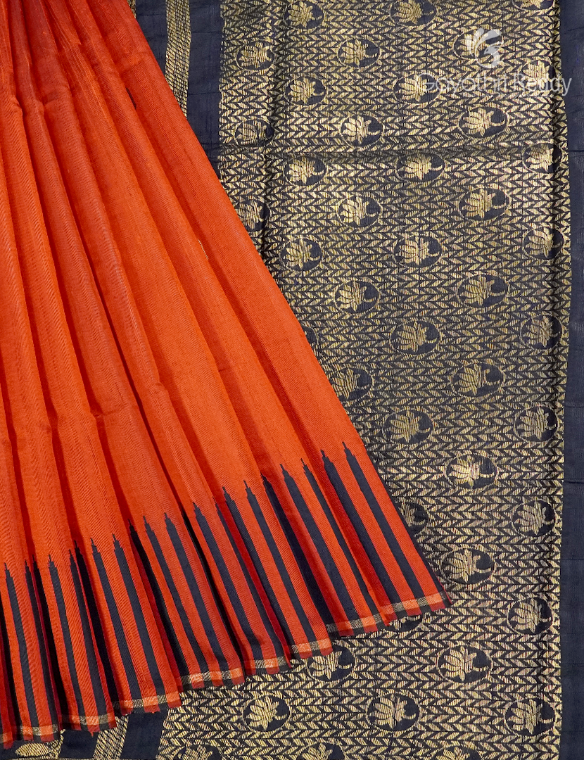 Pure Khadi Pattu Saree in Orange and Deep Elephant Grey