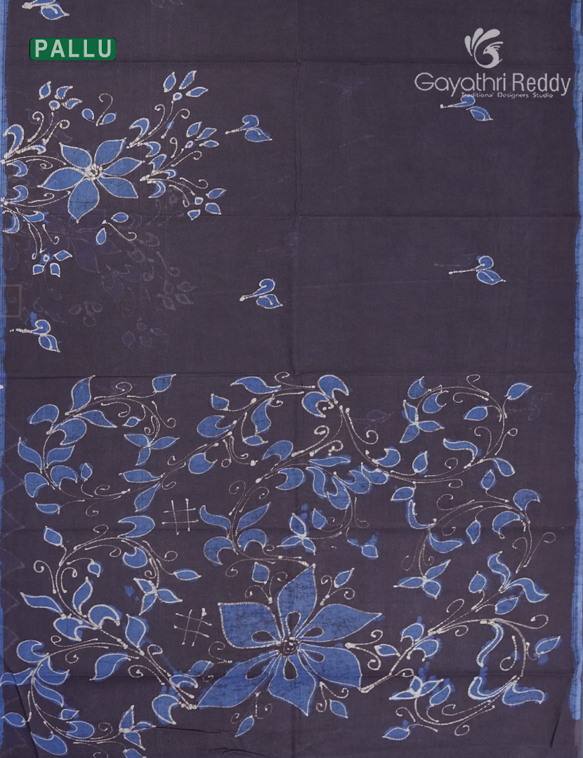 Cotton Batik Print Saree in Grey