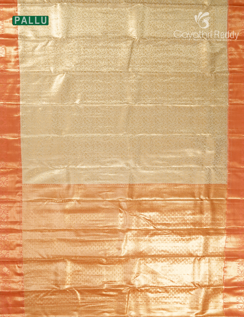 Semi Kanchipuram Silk Saree in Golden Cream and Peach
