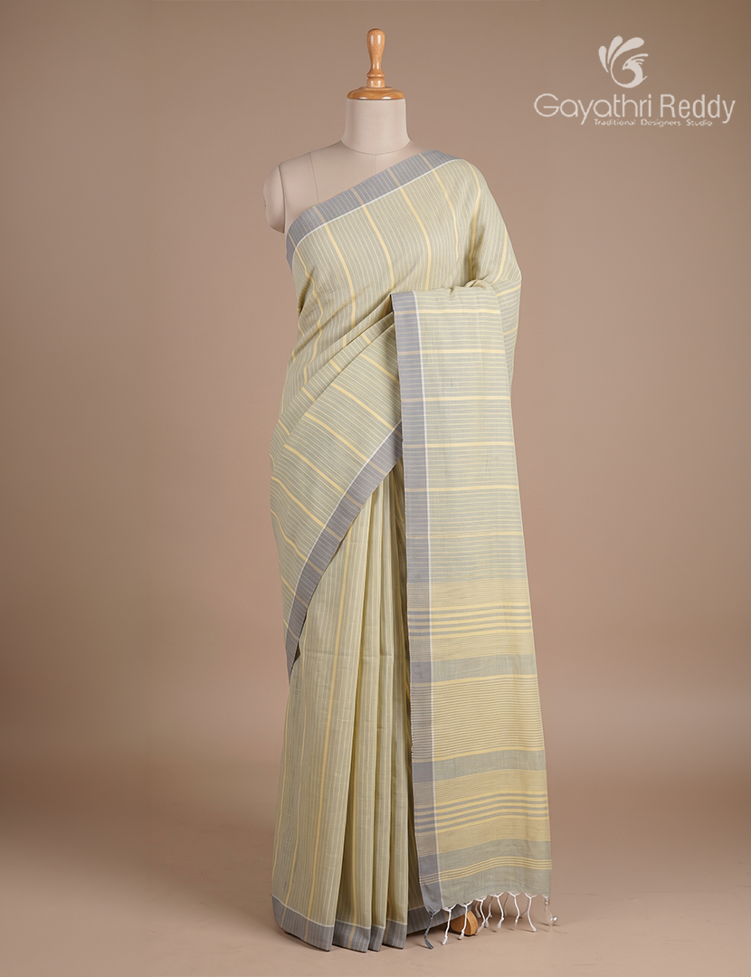 Pure Handloom Cotton Saree in Pista Green
