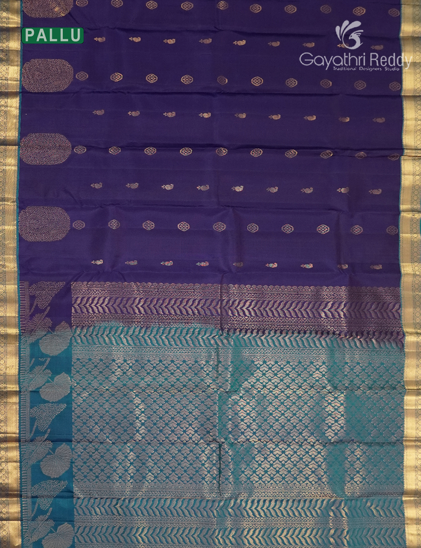 Pure Kanchipuram Silk Saree in Deep Violet and Bluepy