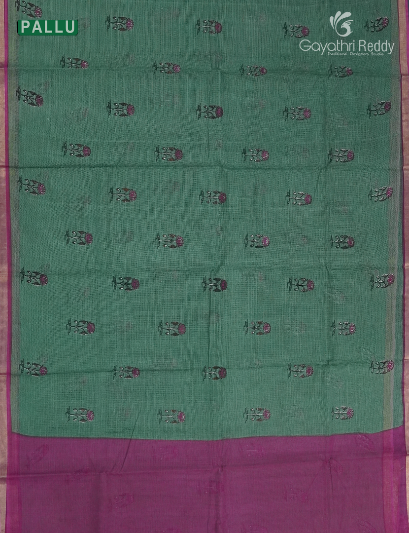 Premium Quality Cotton Kota Saree in Sage Green and Pink