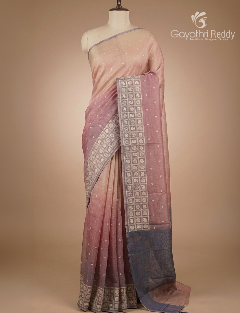 Silk Kota Saree in Onion Pink and Grey