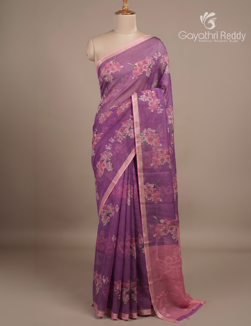 Premium Quality Cotton Kota Saree in Purple and Baby Pink