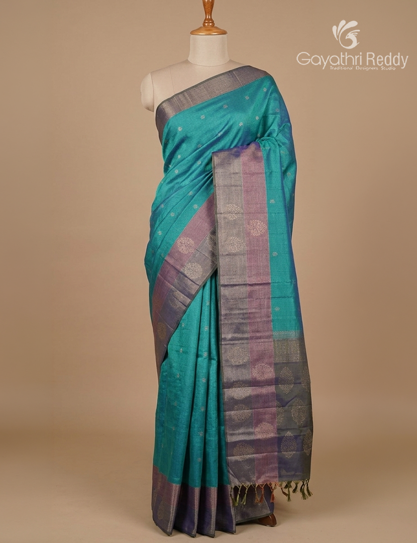 Pure  Kanchipuram Light Weight Silk Saree in Rama Green and Ash Grey
