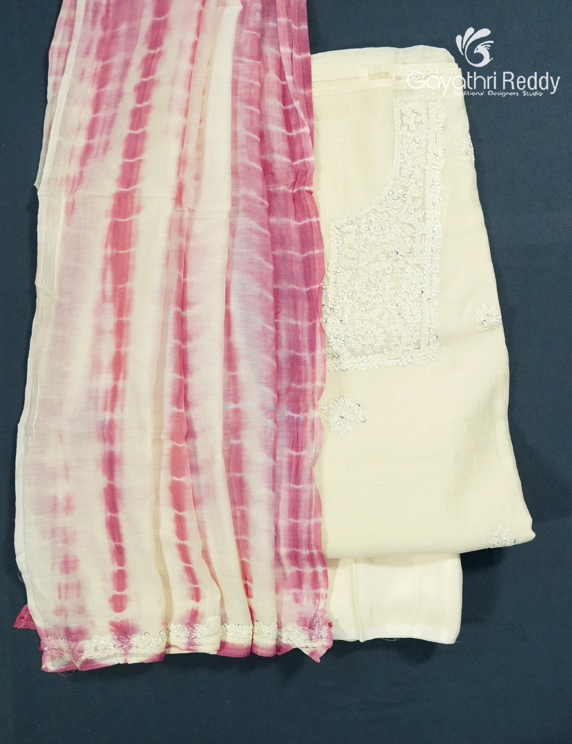 Dress Material 3 Piece Set in Cream