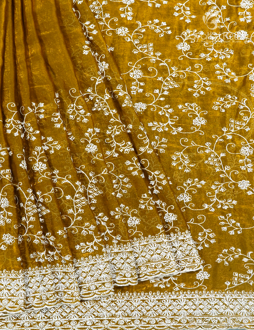 Tissue Fancy Saree in Dry Mehendi Green