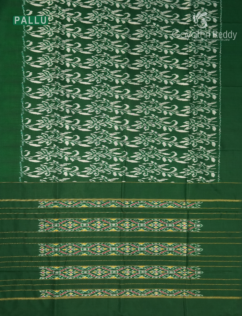 Pure Ikat Silk Saree in Bottle Green
