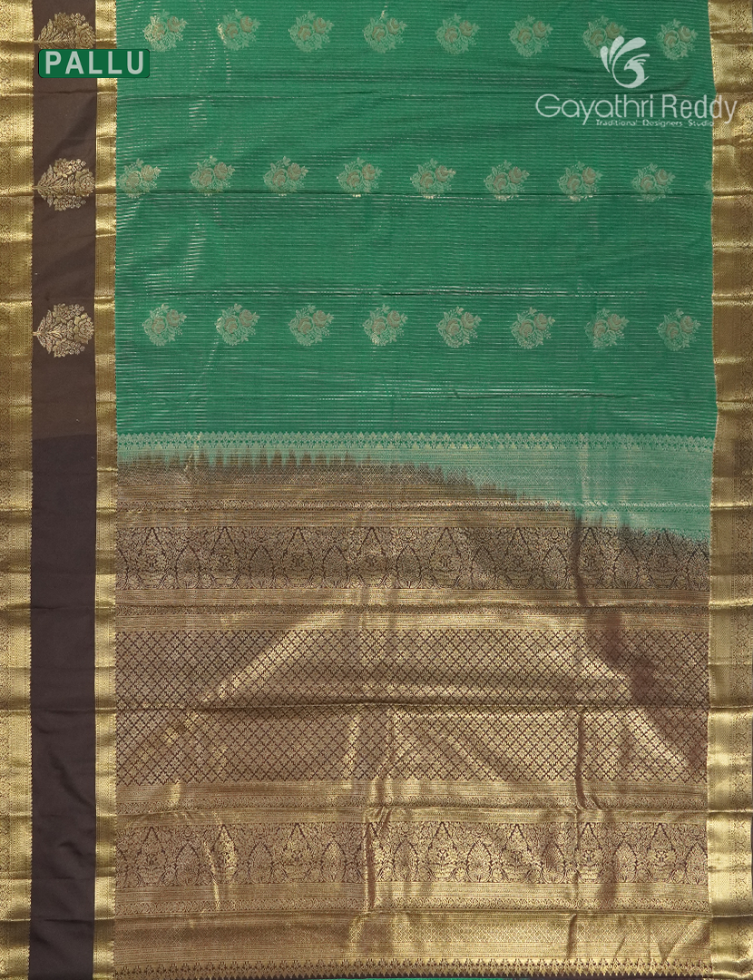 Semi Kanchipuram Silk Saree in Emerald Green and Brown