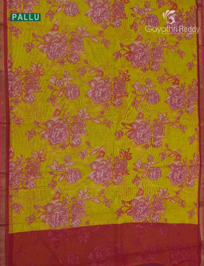 Premium Quality Cotton Kota Saree in Yellow and Red