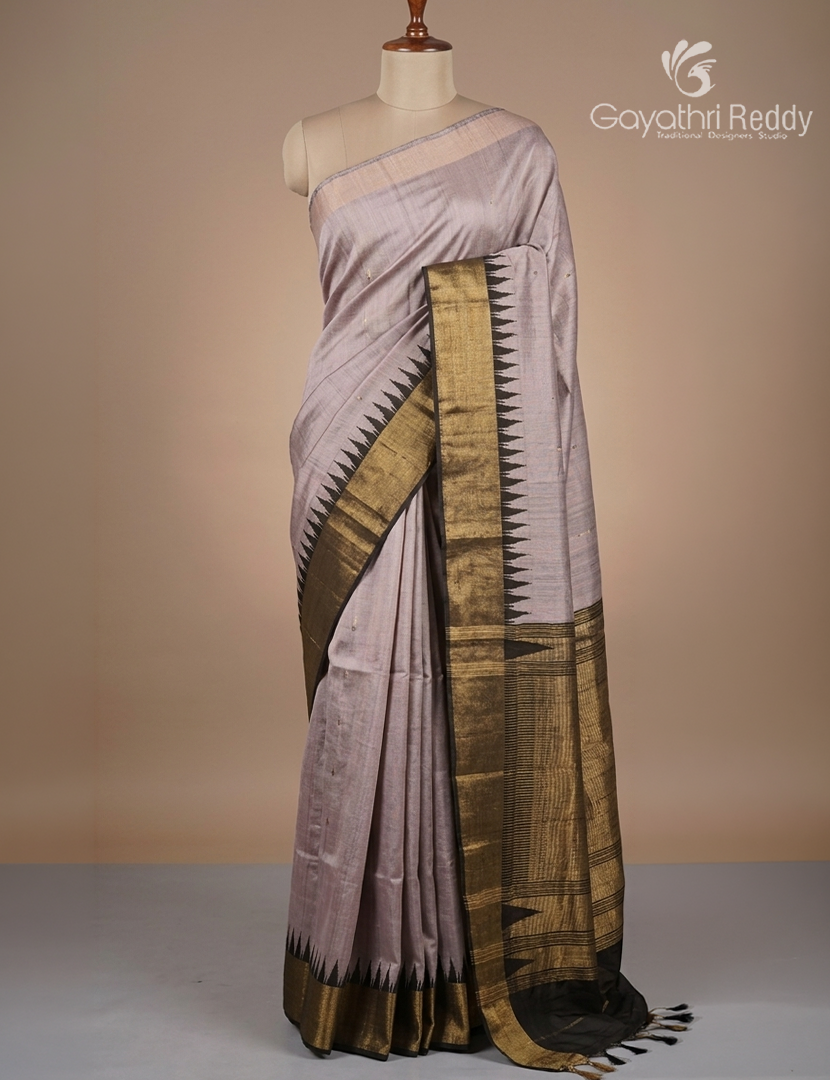 Pure Khadi Pattu Saree in Pastel Lavender and Black