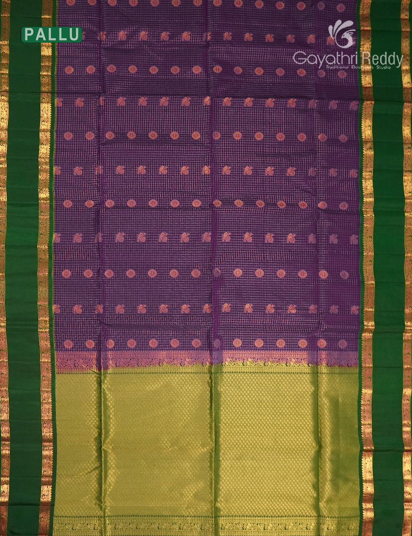 Pure Kanchipuram Vintage Silk Saree in Royal Purple  and Bottle Green