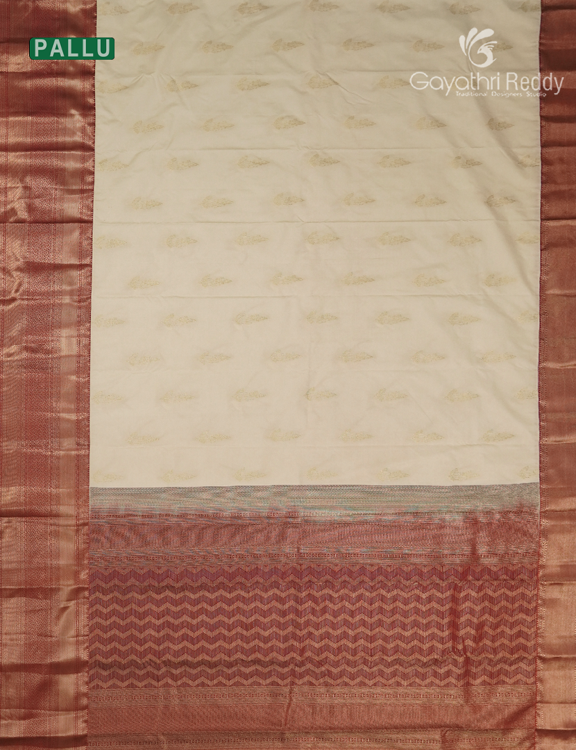 Semi Kanchipuram Silk Saree in Cream and Maroon