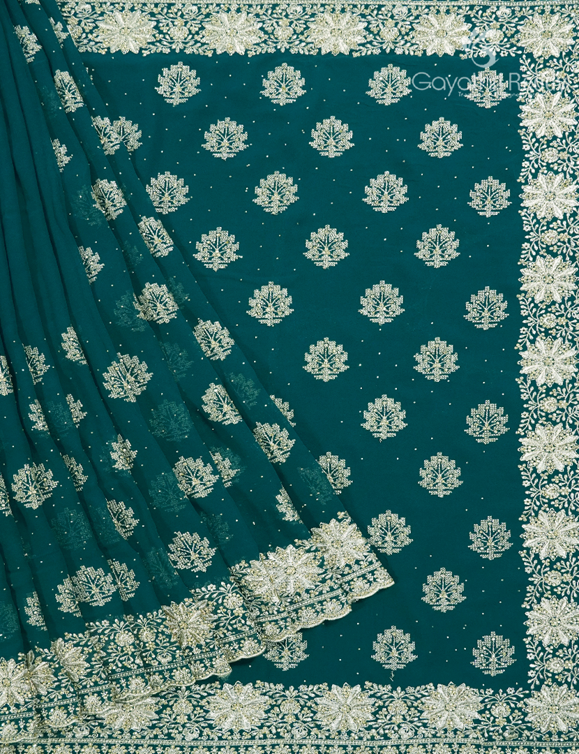 Georgette Fancy Saree in Rama Green