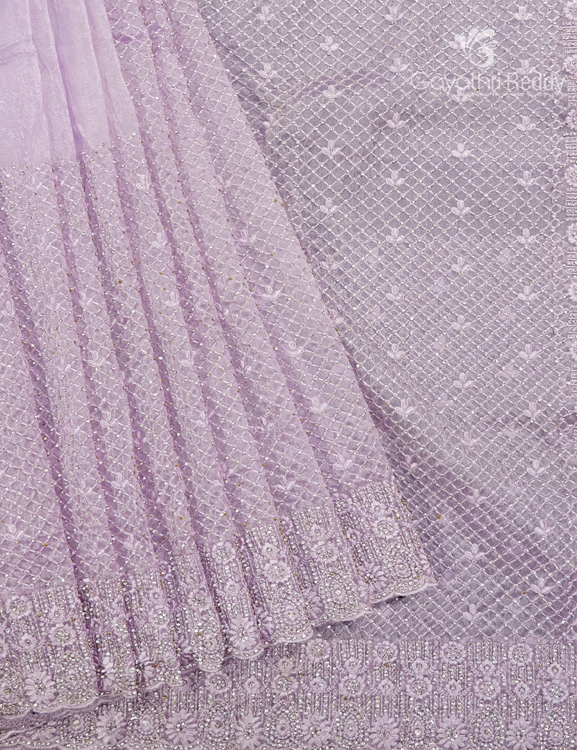 Glass Organza Saree in Pastel Lilac Pink