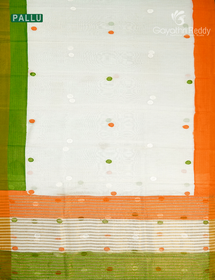 Semi Tussar Silk  Saree in White with Tirangaa Border Independence Day Special