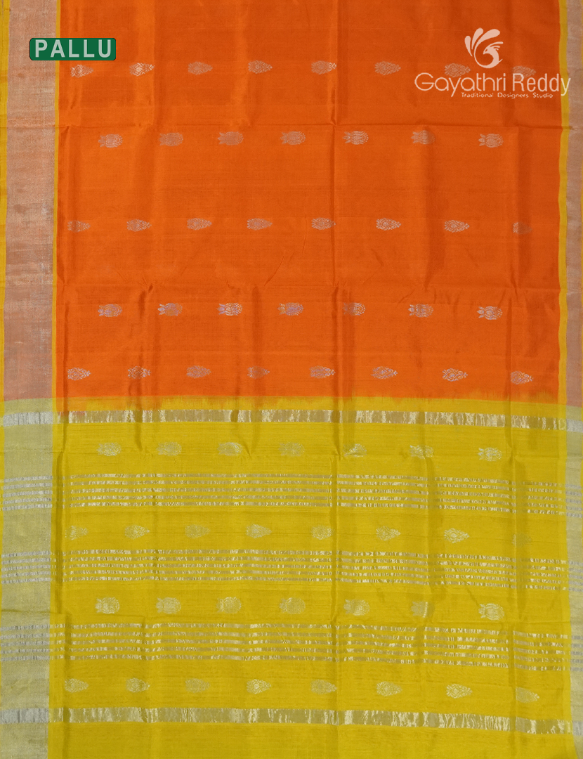 Pure Arani Sico Saree in Orange and Lime Yellow