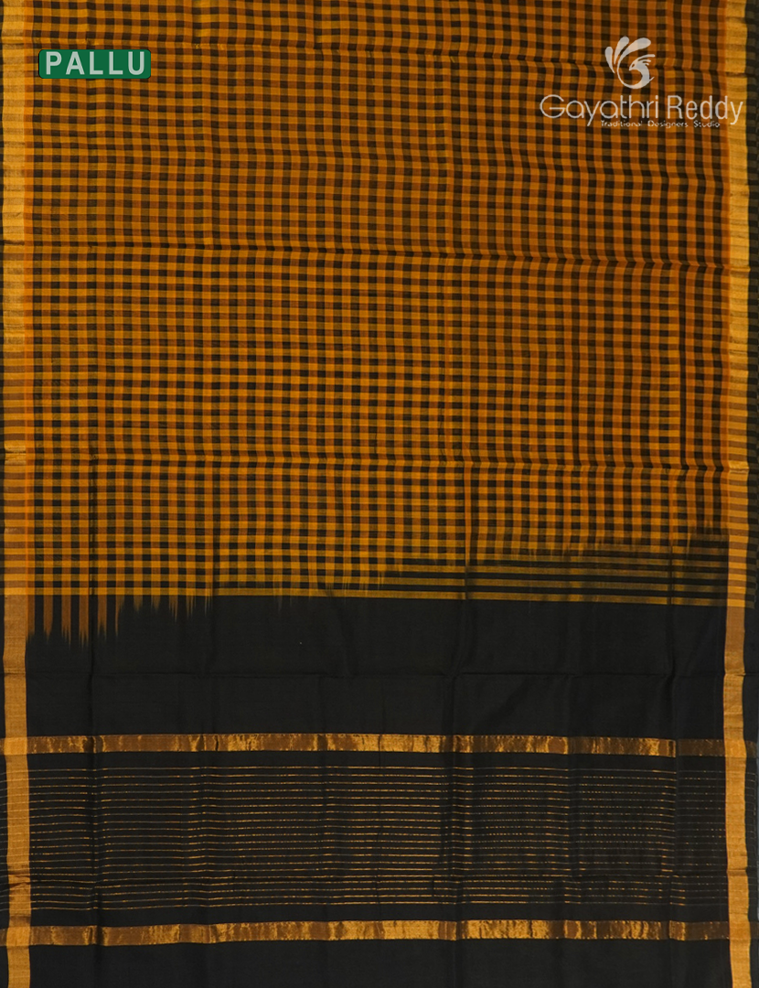 Pure Arani Sico Saree in Deep Mustard and Black