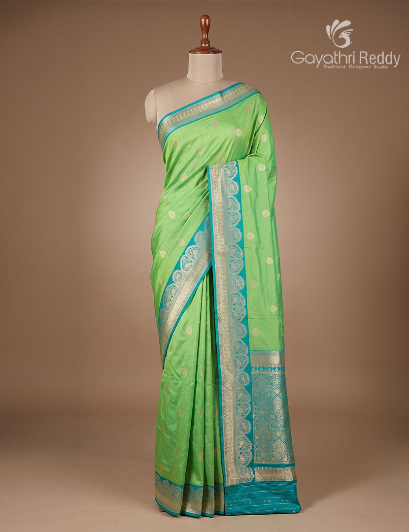 Semi Kanchipuram Silk Fancy Saree in Apple Green and Aqua Blue
