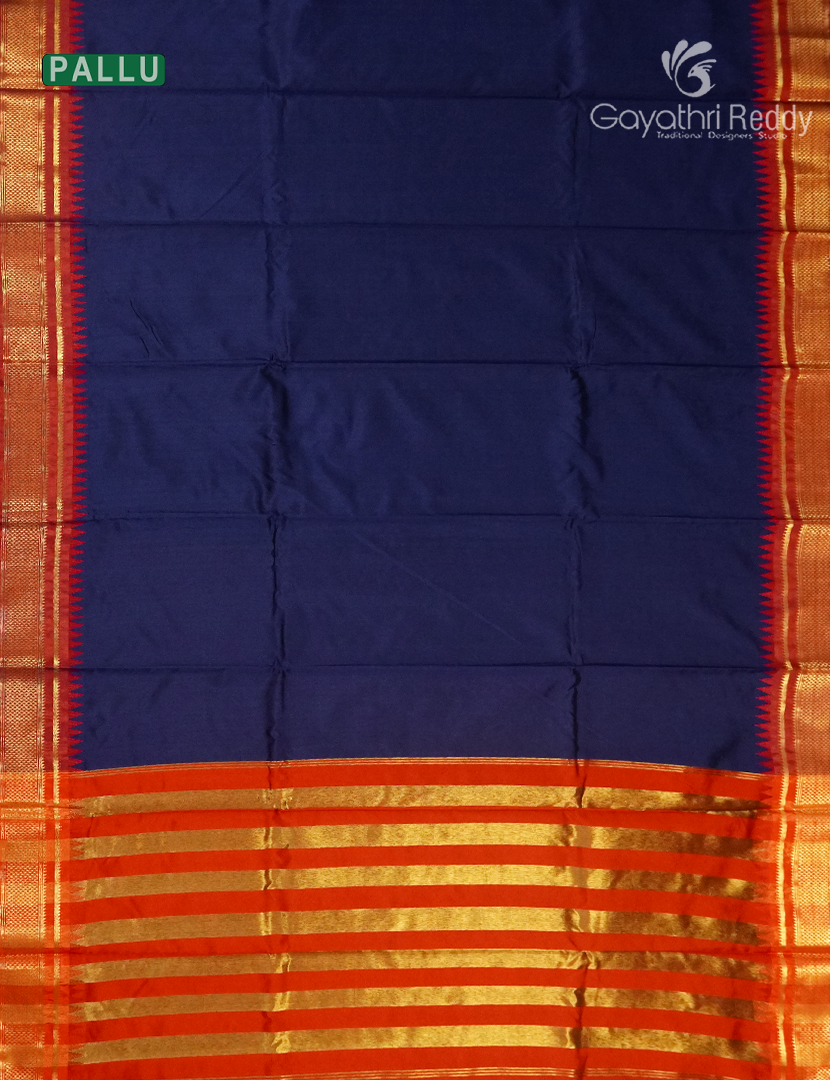 Semi Gadwal Saree in Deep Navy Blue and Red