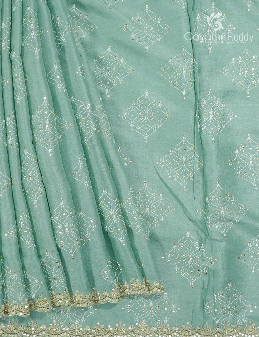 Pure Desi Tussar Fancy Saree in Mint Green