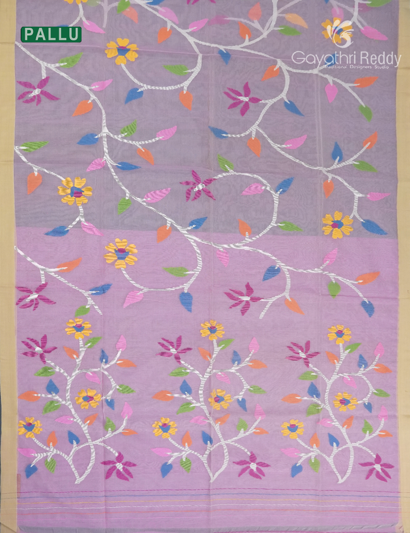 Pure Jamdani Kora Saree in Baby Pink