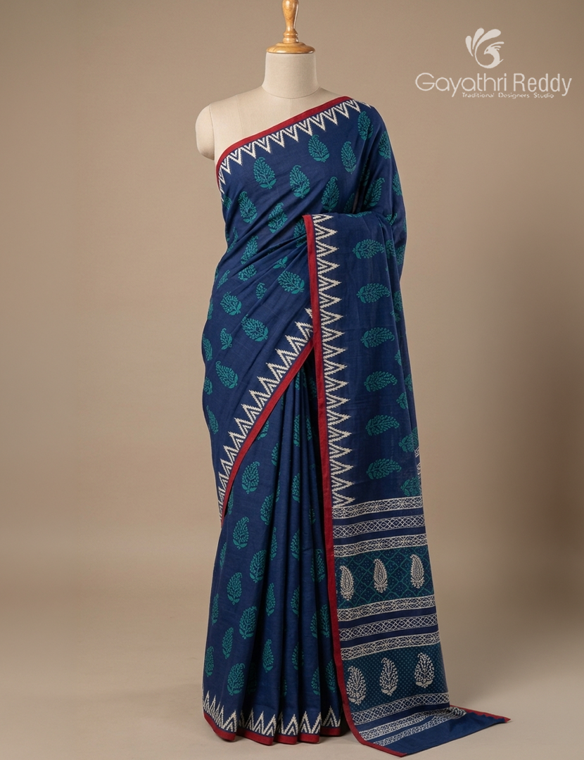 Vidharbha Cotton Saree in Indigo Blue