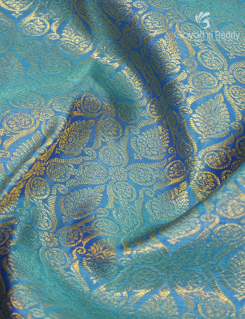 Pure Kanchipuram Silk Bridal Saree in Dual Tone of Sea Blue and Peacock Green