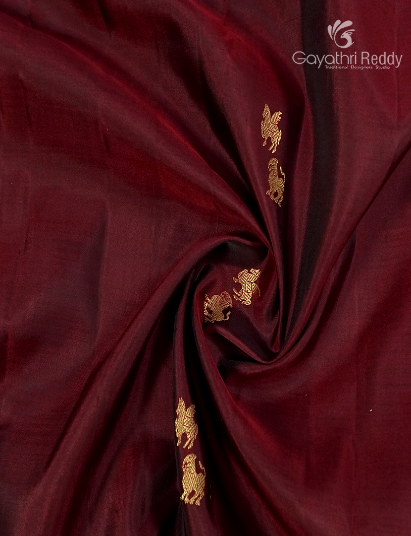 Pure Kanchipuram Silk Saree in Deep Brown and Pastel Concrete Grey  (Broad  Borders )-KP8778