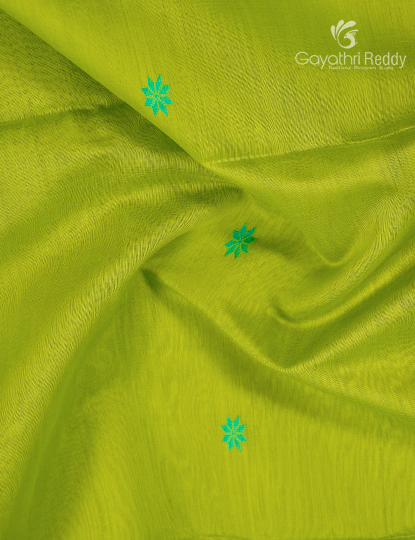 Pure Chanderi Sico Saree in Parrot Green and Sea Foam Green