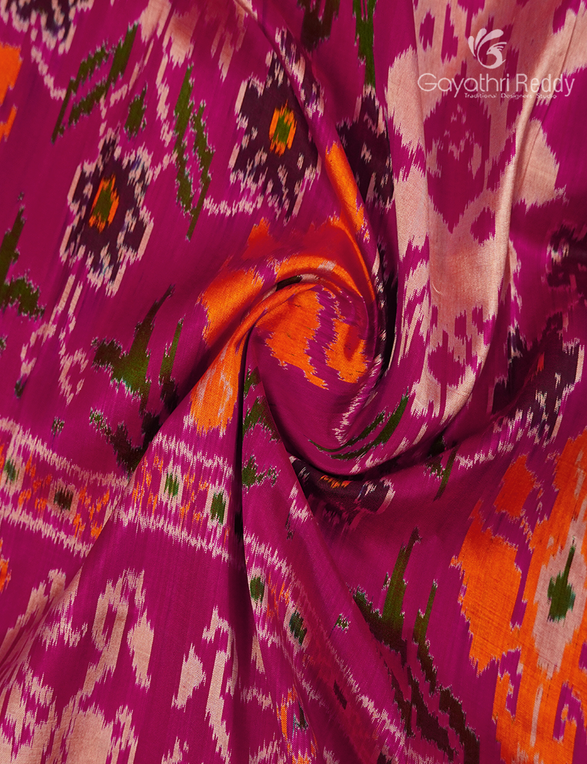 Pure Ikat Silk Saree in Pink